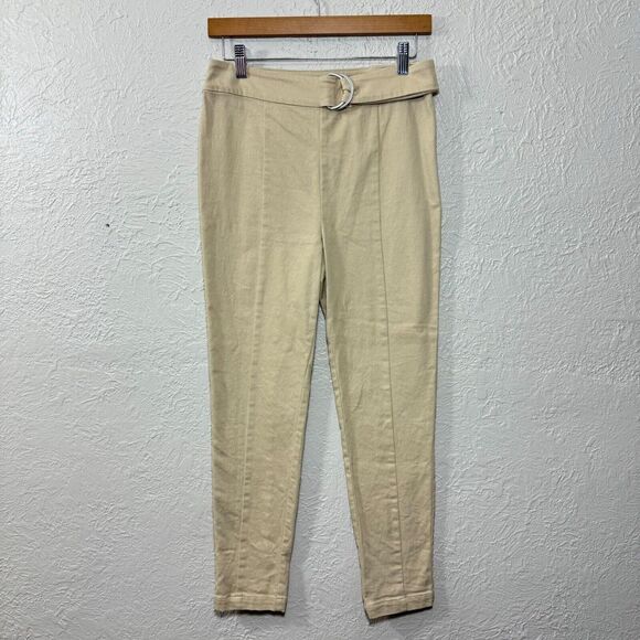 L' Academie Revolve Trouser Pant Small Beige Khaki Belted Buckle Pleated Neutral - Picture 1 of 14